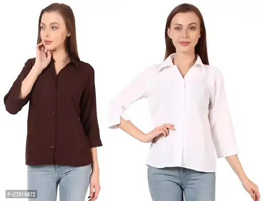 Elegant Multicoloured Rayon Solid Shirt For Women Pack of 2-thumb0
