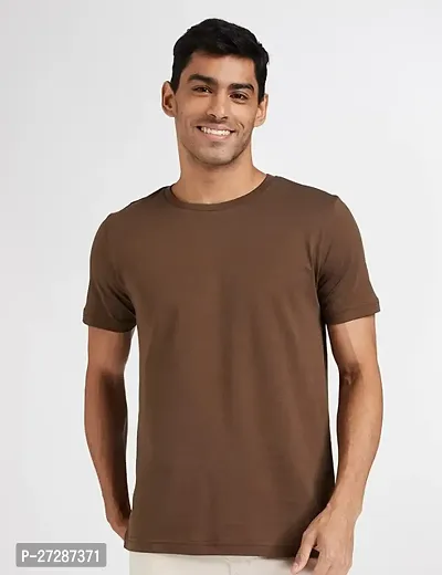 Elite Brown Cotton Solid Tees Round Neck Tees For Men-thumb0