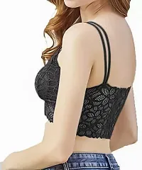 Womens Lace Solid Non-Padded Full Cup Wire Free Bra - Black-thumb1