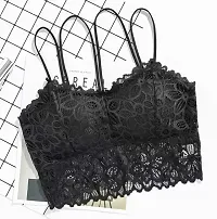 Womens Lace Solid Non-Padded Full Cup Wire Free Bra - Black-thumb3