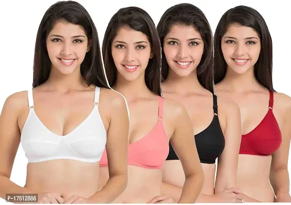 Stylish Fancy Cotton Blend Solid Bras For Women Pack Of 4-thumb0