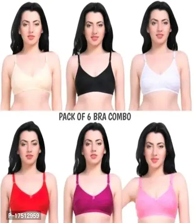 Stylish Fancy Hosiery Solid Bras For Women Pack Of 6