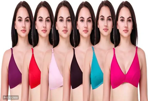 Stylish Fancy Cotton Blend Solid Bras For Women Pack Of 6-thumb0