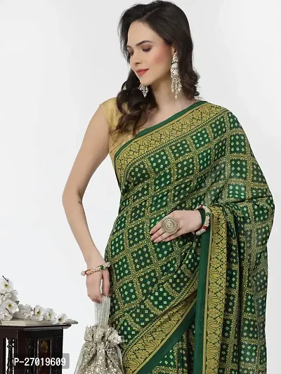 Beautiful Green Georgette Saree with Blouse piece For Women-thumb0