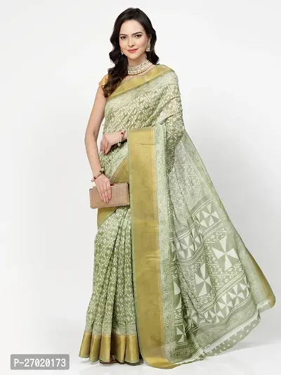 Beautiful Green Cotton Saree with Blouse piece For Women-thumb0