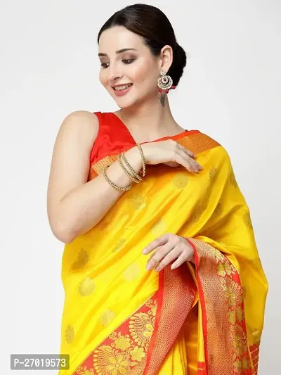 Beautiful Yellow Silk Cotton Saree with Blouse piece For Women