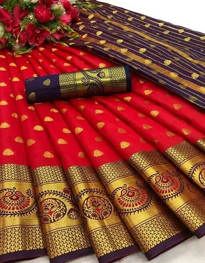 Kanjeevaram Silk Blend Woven Sarees with Blouse piece
