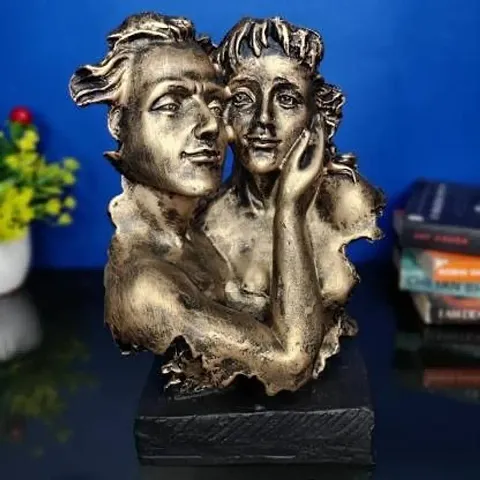 Craft Junction Handcrafted Rommantic Couple Face for Gifting Someone Special Decorative Showpiece for Home Decor Living Room Stylish I Bedroom I Office Desk - 22 cm (Polyresin, Gold, Black)