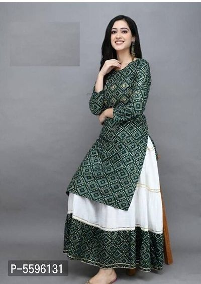 Stylish Rayon Printed Round Neck 3/4 Sleeves Kurta With Sharara Set For Women