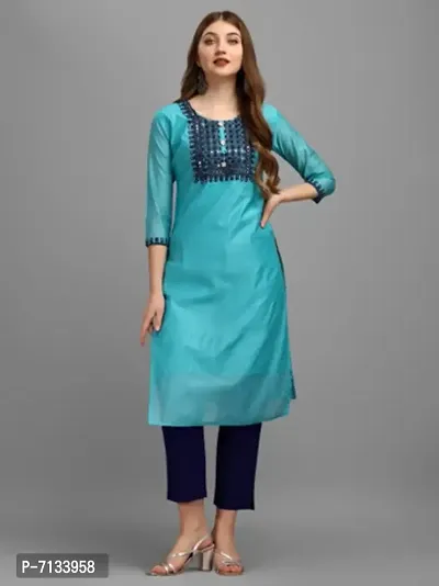 Stylish Fancy Poly Chanderi Heavy Embroidery Work With Fancy Button And Latakan Kurti For Women