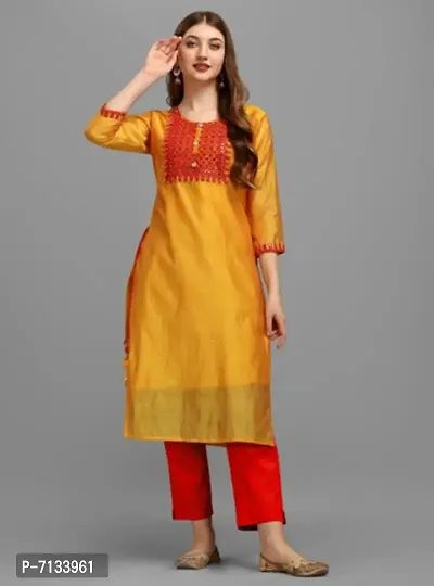 Stylish Fancy Poly Chanderi Heavy Embroidery Work With Fancy Button And Latakan Kurti For Women