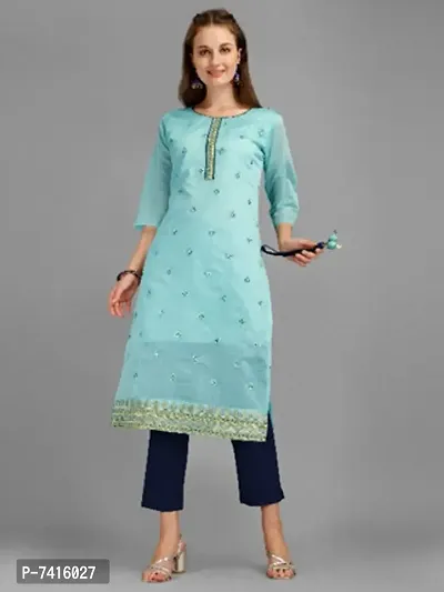 Stylish Fancy Poly Chanderi Heavy Embroidery Work With Fancy Latakan Kurti For Women