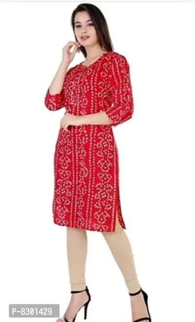 Stylish Fancy Rayon Printed Bandhani 3/4 Sleeve Kurti For Women