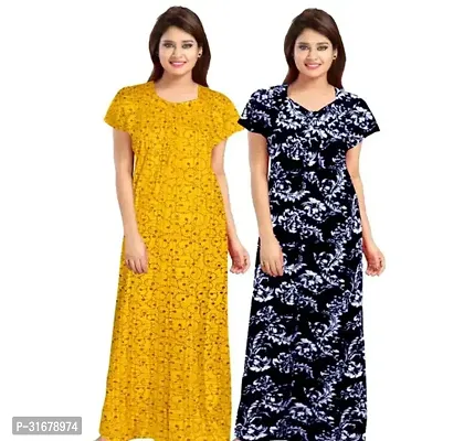 Elegant Multicoloured Cotton Printed Nighty For Women Pack Of 2-thumb0