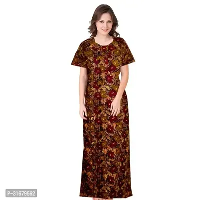 Elegant Brown Cotton Printed Nighty For Women