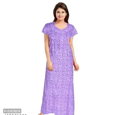 Elegant Purple Cotton Printed Nighty For Women-thumb0