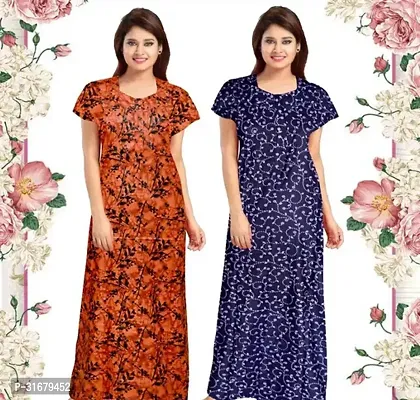 Elegant Multicoloured Cotton Printed Nighty For Women Pack Of 2