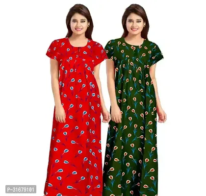 Elegant Multicoloured Cotton Printed Nighty For Women Pack Of 2-thumb0