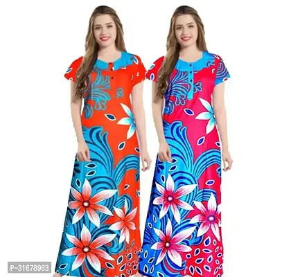 Elegant Multicoloured Cotton Printed Nighty For Women Pack Of 2-thumb0