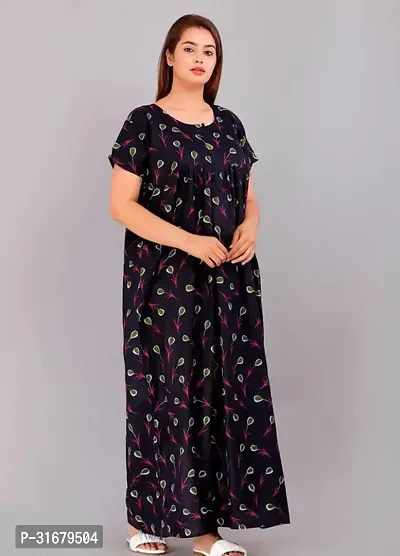 Elegant Black Cotton Printed Nighty For Women-thumb0