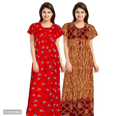 Elegant Multicoloured Cotton Printed Nighty For Women Pack Of 2-thumb0