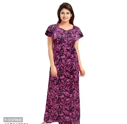 Elegant Purple Cotton Printed Nighty For Women