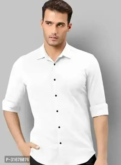 Stylish White Cotton Casual Shirt For Men-thumb0