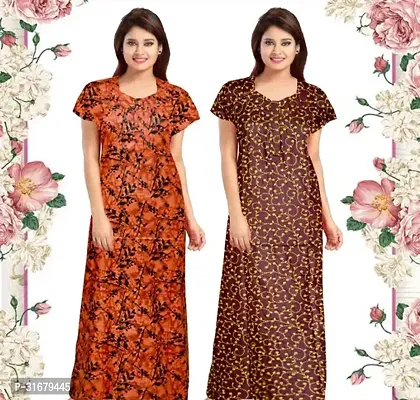 Elegant Multicoloured Cotton Printed Nighty For Women Pack Of 2