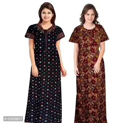 Elegant Multicoloured Cotton Printed Nighty For Women Pack Of 2