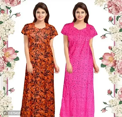 Elegant Multicoloured Cotton Printed Nighty For Women Pack Of 2