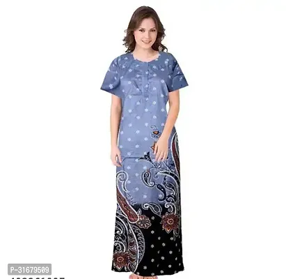 Elegant Grey Cotton Printed Nighty For Women