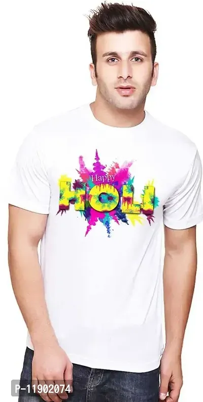 PRAMONITA Holi Printed T-Shirts Round Neck Polyester for Adults/Couple/Boys/Girls/Men/Women Quircky Colorfull Designs Regular fit (XXX-Large, Happy Holi-11)
