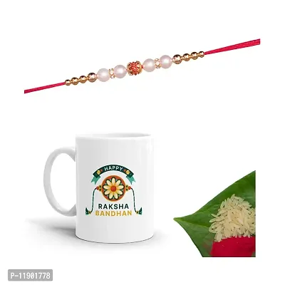 Pramonita Rakhi for brother Printed 1 mug with 1 rakhi | rakhi for brother | 1 Packet roli chawal | Multi Color, 320 ml