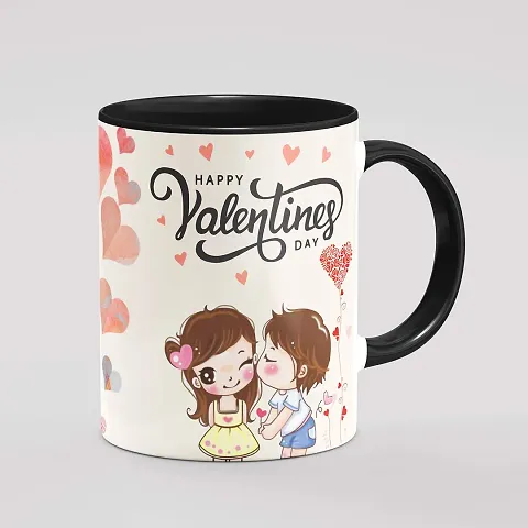 PRAMONITA Valentine Special Love Gift for His Or Her Happy Valentine Day Printed Inner Colour Ceramic Coffee Mug- Best Love Quotes, Couple, Best Gift | Gift for Loved Ones