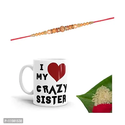 Pramonita I Love My Crazy Sister Printed 1 mug with 1 rakhi | rakhi for brother | 1 Packet roli chawal | Multi Color, 320 ml
