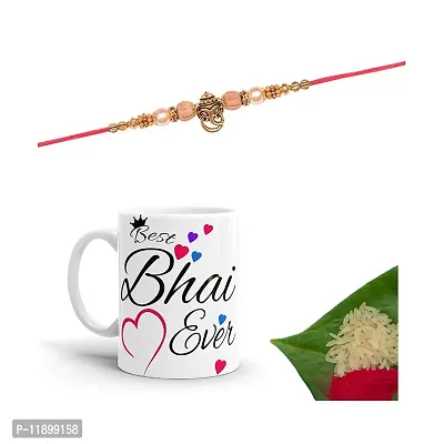 Pramonita Best Bhai Ever Printed 1 mug with 1 rakhi | rakhi for brother | 1 Packet roli chawal | Multi Color, 320 ml