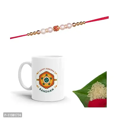 Pramonita Rakhi for brother Printed 1 mug with 1 rakhi | rakhi for brother | 1 Packet roli chawal | Multi Color, 320 ml