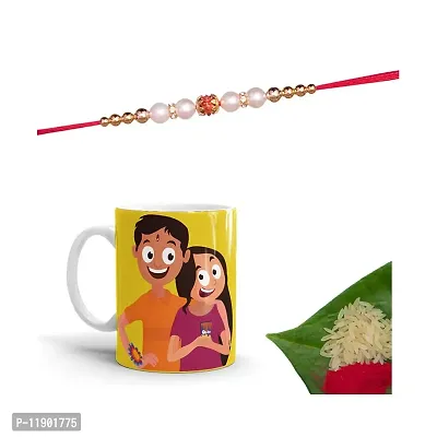 Pramonita Sister I Love You So Much Printed 1 mug with 1 rakhi | rakhi for brother | 1 Packet roli chawal | Multi Color, 320 ml