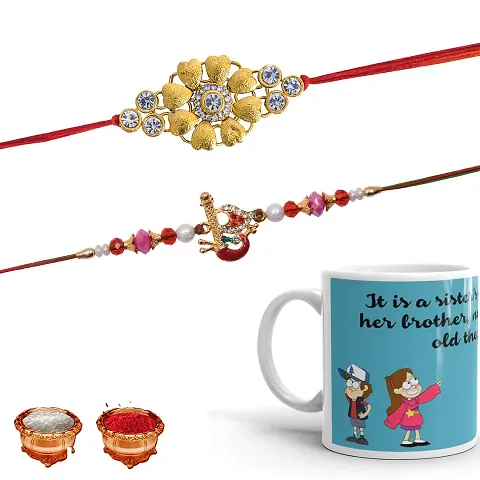 Pramonita rakhi forbrother gift| 2 Metal Rakhi Gift with Mug for Men | Rakhi Gift for Brother | (Combo of 3)