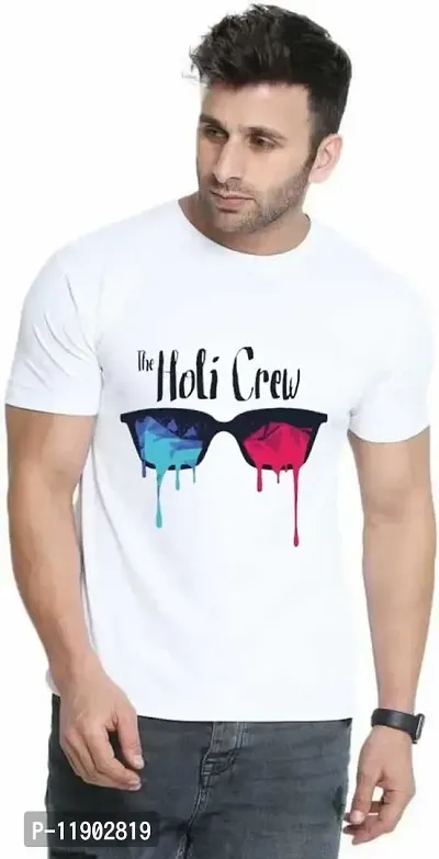 PRAMONITA Holi Printed T-Shirts Round Neck Polyester for Adults/Couple/Boys/Girls/Men/Women Quircky Colorfull Designs Regular fit (X-Large, The Holi Crew-10)