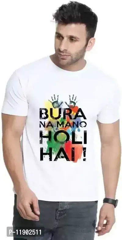 PRAMONITA Holi Printed T-Shirts Round Neck Polyester for Adults/Couple/Boys/Girls/Men/Women Quircky Colorfull Designs Regular fit (Large, Bura Na Mano Holi Hai-12)