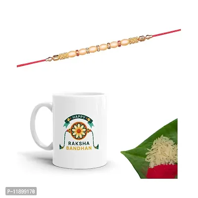 Pramonita Rakhi for brother Printed 1 mug with 1 rakhi | rakhi for brother | 1 Packet roli chawal | Multi Color, 320 ml