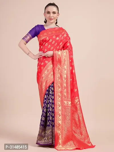 Stylish Red Jacquard Saree With Blouse Piece For Women-thumb0