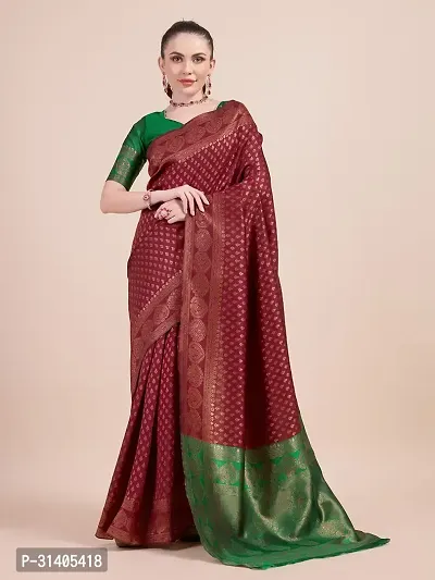 Stylish Maroon Jacquard Saree With Blouse Piece For Women