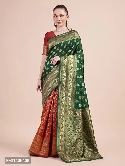 Stylish Green Jacquard Saree With Blouse Piece For Women-thumb0