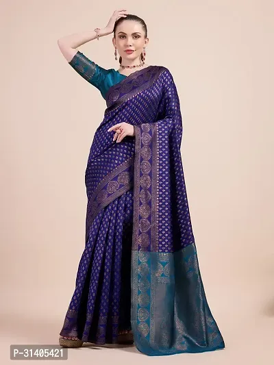 Stylish Blue Jacquard Saree With Blouse Piece For Women-thumb0