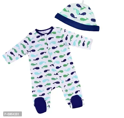 Stylish Organic Cotton Printed Rompers with Cap For Infants-thumb0