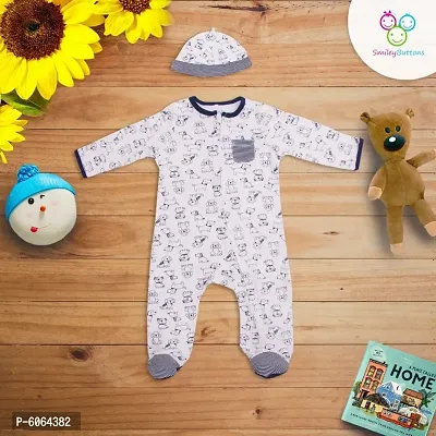 Stylish Organic Cotton Printed Rompers with Cap For Infants