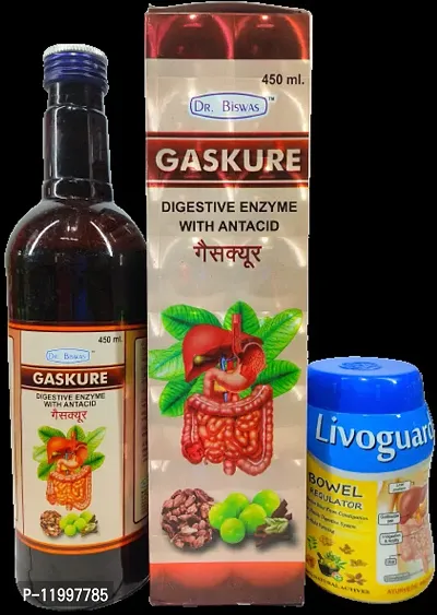 GASKURE DIGESTIVE ENMZYME  WITH ANTACID syrup and LIVOGUARD for,LIVER  DIGESTIVE DISORDER