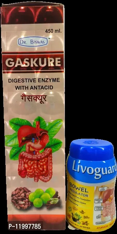 GASKURE DIGESTIVE ENMZYME  WITH ANTACID syrup and LIVOGUARD for,LIVER  DIGESTIVE DISORDER-thumb2